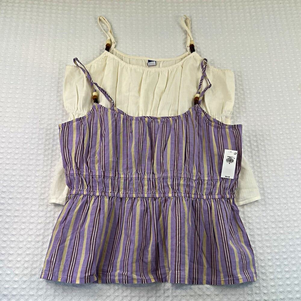 Old Navy Womens M Beaded Strap Smocked Peplum Cami Tops Lot of 2